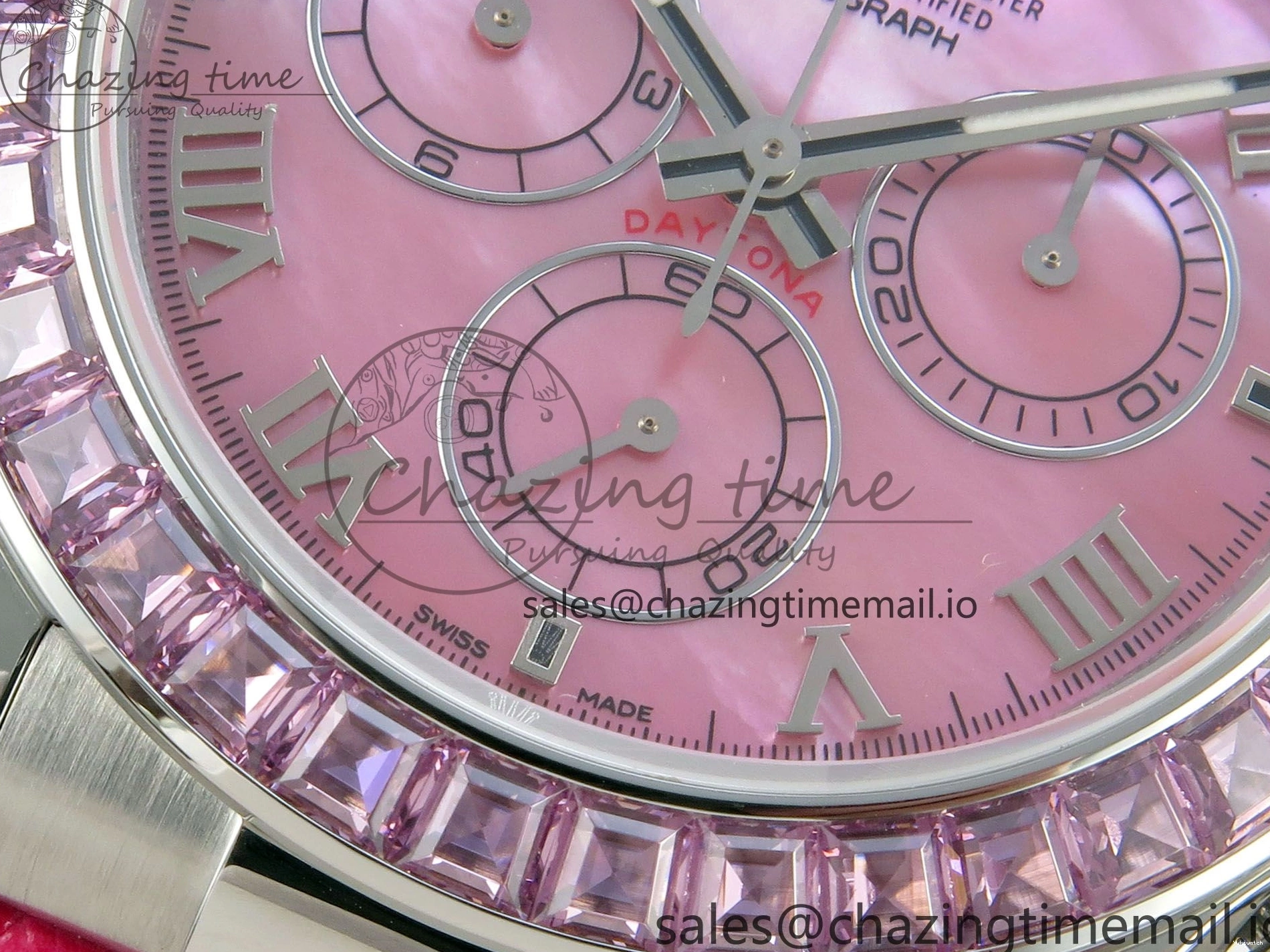 MPF Pink Daytona Bezel Dial Leather on Diamonds Modded 40mm SA4801 Custom Strap Pink 0513